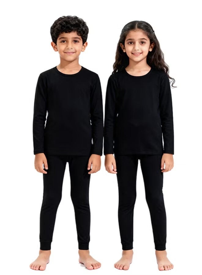 AGREON Children's Thermal Underwear, Thermal Underwear Set for Boys and Girls for 4-16 Years Kids（Black） - Image 1